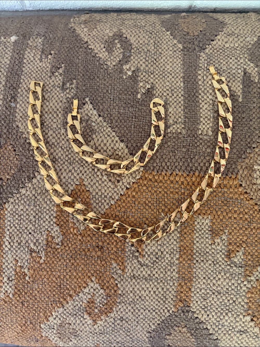 Gold town, vintage curb, link necklace, and matching bracelet